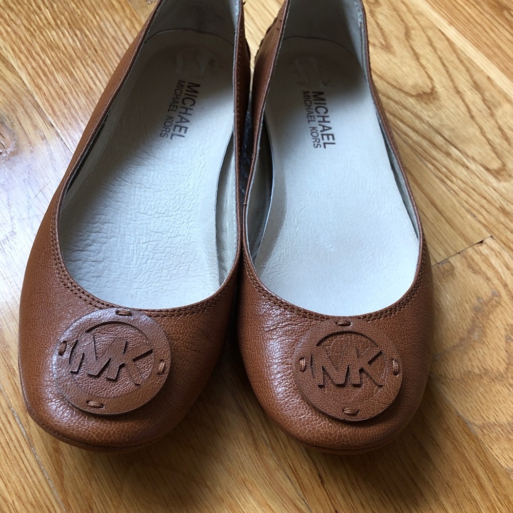 Michael Kors Brown Leather Logo Ballet Flats
